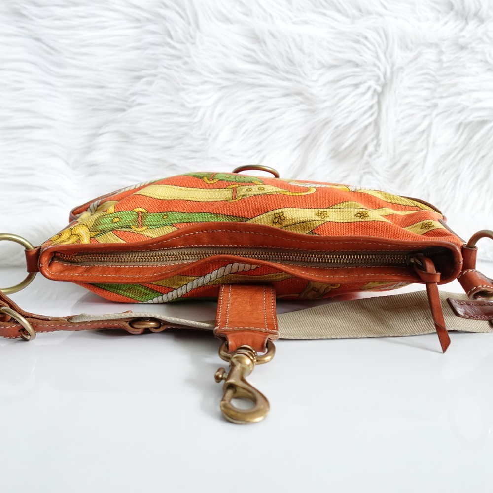 Vintage Miu Miu Orange Buckled Graphic Canvas Leather Shoulder Bag Y2K 90s - Picture 5 of 16